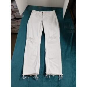 Gap Jeans Size 4 Womens White Stretch Pants Fray Hem Mid Rise Slim Straight